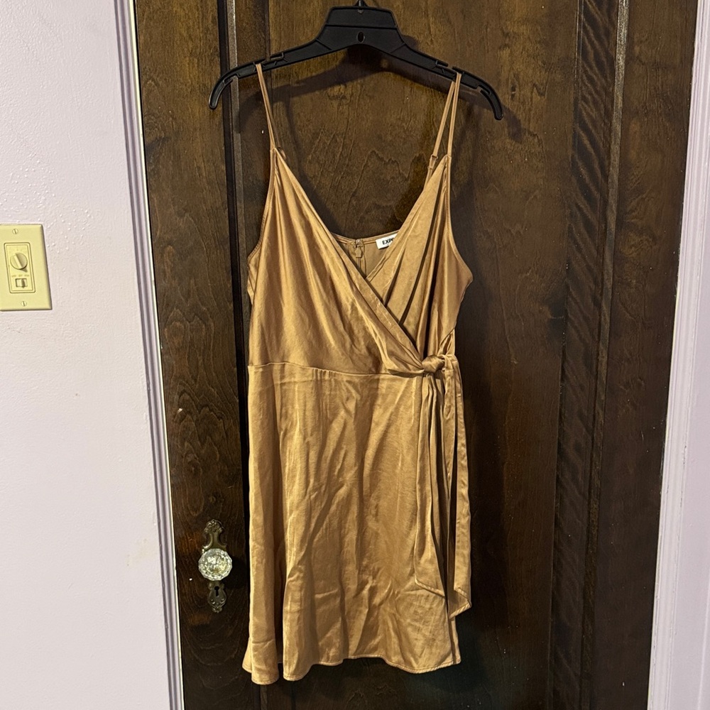 Express Tan Mini Wrap Dress